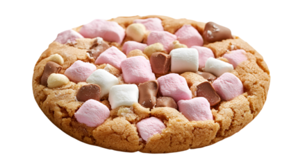 A cookie with marshmallows and chocolate chips on top