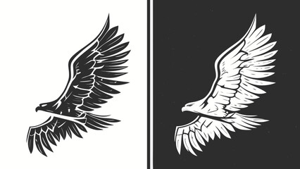 Fototapeta premium eagle silhouette design black and white contrast logo bird wings spread flying majestic symbol