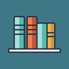 Colorful book shelf icon, showcasing organized and diverse books.