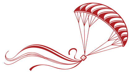red striped parachute design with flowing ribbon streamers and dynamic wind motion graphics isolated on white background.