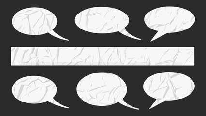 collection of crumpled paper texture speech bubbles and banners isolated on dark gray background