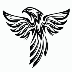Artistic eagle soars in a stylized monochrome display, presenting a bold and striking silhouette