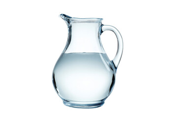 Curved glass pitcher with water isolated on transparent background