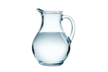 Curved glass pitcher with water isolated on transparent background