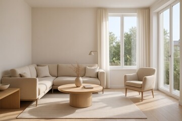 Modern Beige Living Room with Natural Light
