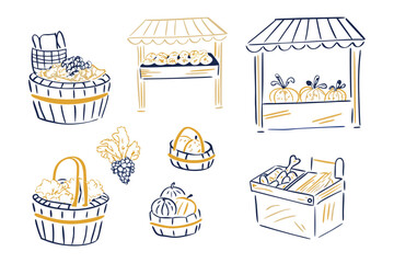 Sketch of the Farmer's Market: Capturing the rustic charm of a farmer's market, this artistic sketch showcases an array of fresh produce, from pumpkins to baskets.