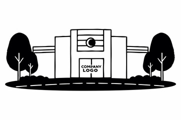 Building with Company Logo Silhouette Vector – Corporate Headquarters, Branding Architecture, and Office Identity Concept