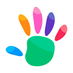 Colorful Handprint Vector Illustration. Vibrant and playful vector illustration of a stylized handprint composed of colorful, abstract shapes.