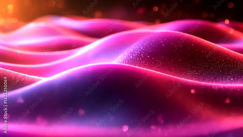 Poster abstract wavy background with glowing particles and fluid motion animation