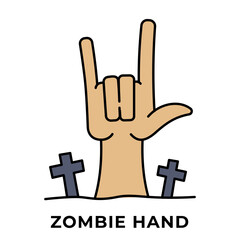 Zombie Hand Icon, Scary Undead Arm Rising from the Grave Vector, Icon Line Color Style