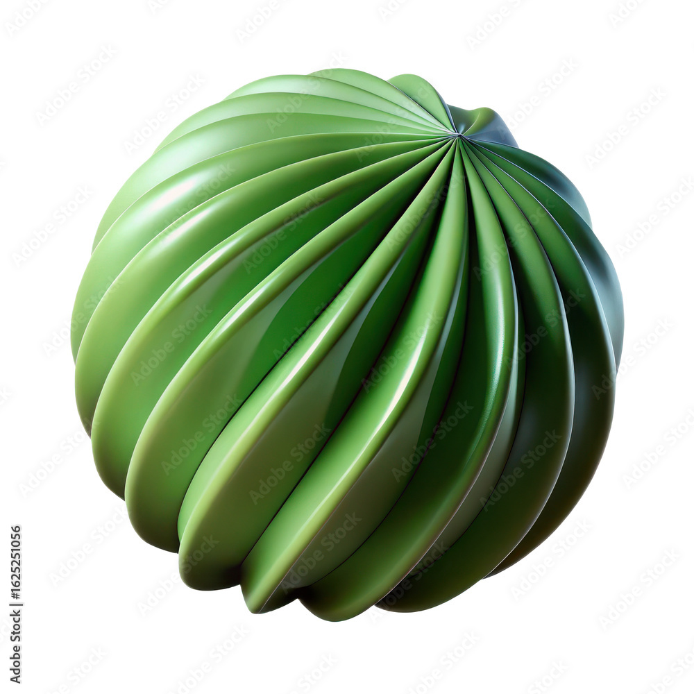Poster a vibrant green ribbed spherical object with a swirling pattern isolated on a transparent background