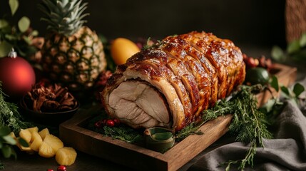 Festive noche buena feast with traditional lechon in the philippines