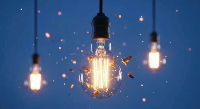 Moths attracted to glowing filament bulbs at night