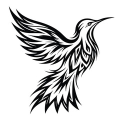 Fototapeta premium Detailed black and white line drawing shows a hummingbird in mid flight gracefully