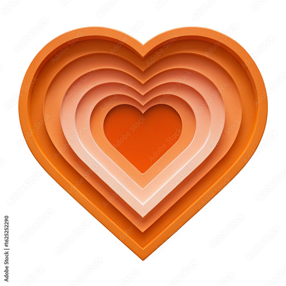 Poster layered orange heart shape with depth isolated on transparent background
