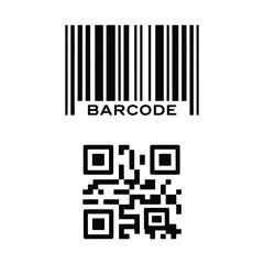 Obraz premium Vector icons of barcode and QR code symbols for scanning and digital identification isolated in black and white