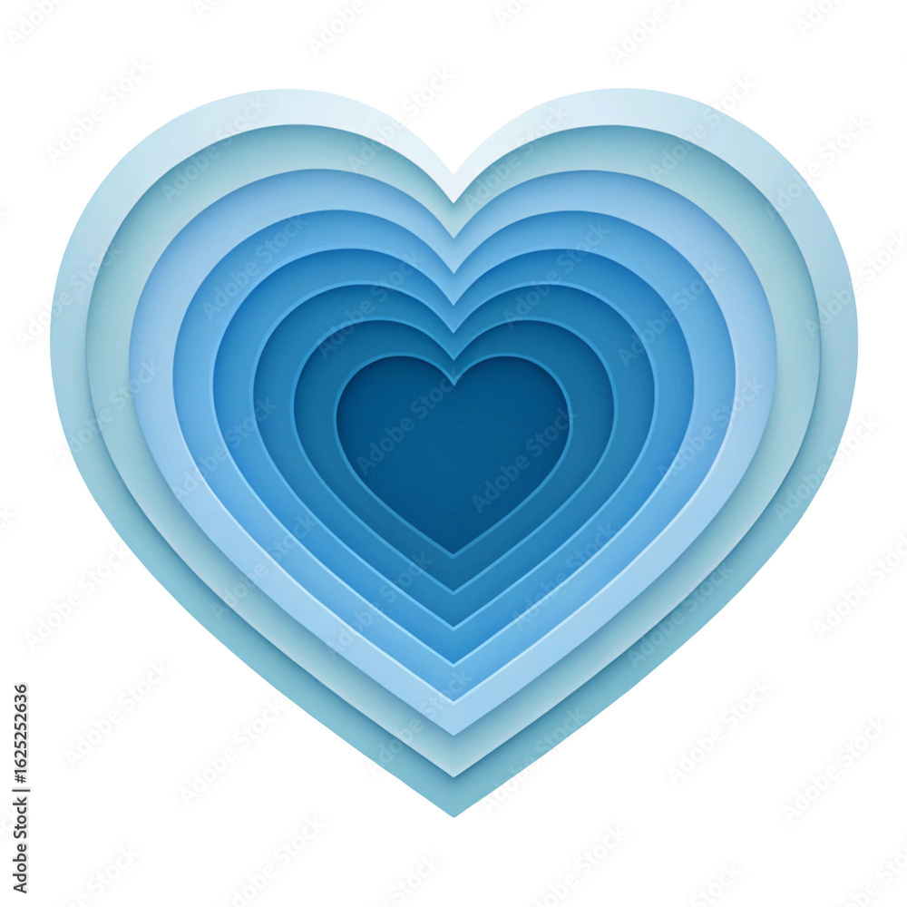 Poster layered blue heart shape with depth effect isolated on transparent background