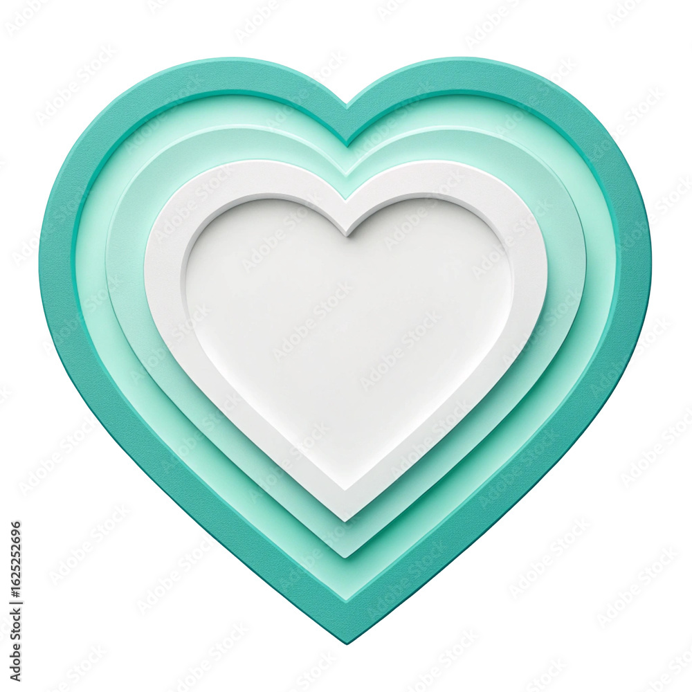 Poster layered teal and white heart shape with empty center isolated on transparent background