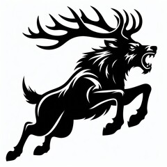 Obraz premium Powerful black silhouette of a charging stag with large antlers