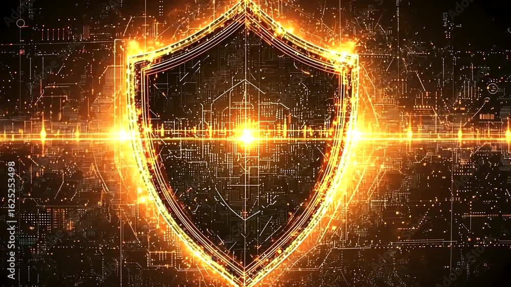 Poster advanced cyber security digital shield background with glowing lights effect