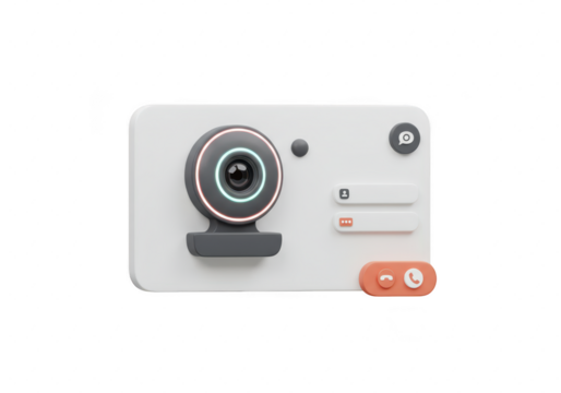 Photo of a 3d rendering of a webcam interface with call buttons, isolated on transparent background