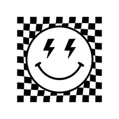 Checkered Pattern Smiley Face with Lightning Bolt Eyes