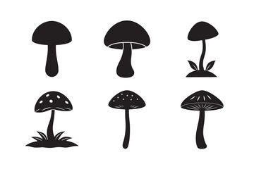 silhouette mushroom set on the white background 