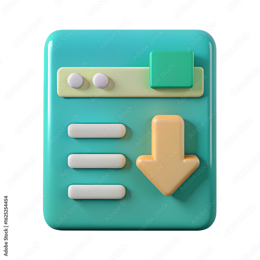 Poster 3d icon of download icon with arrow on the file isolated on transparent background