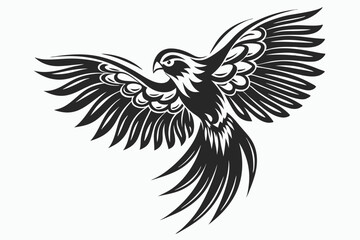 Elegant parrot spreads its stylized wings in a captivating monochrome flight art