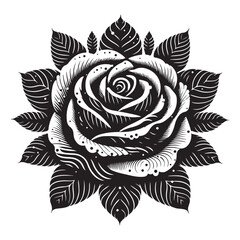 Elegant rose silhouette with stem and leaves vector design