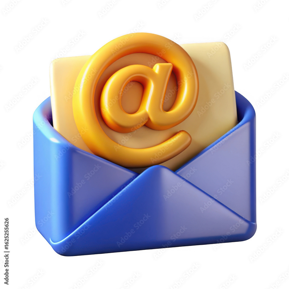 Aufkleber 3d rendering of a blue envelope with an email symbol on a tan paper isolated on transparent backgrou