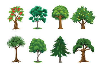 Fototapeta premium Botanical Variety: An illustration showcasing a variety of tree species in full bloom and standing tall, offering a glimpse into botanical diversity.