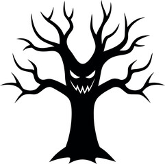 Spooky Tree Silhouette with Face