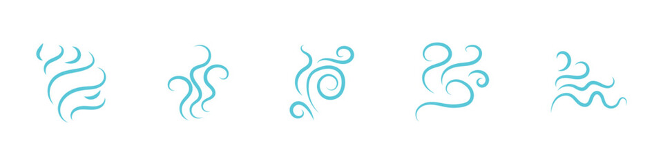 Naklejka premium Smoke Stream Icons . Curvy Waves for Spa, Aroma, Incense . Smooth Smoke Lines for Relaxing Mood