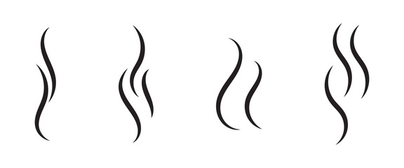 Smoke steam icon vector logo set. Smoke smell, steam aroma heat icon illustration. Hot vapor fire doodle line logo. Hit stink, coffee, fragrance flame elements. Vector illustration. 1176