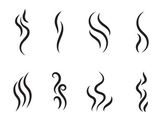 Doodle smoke icons set. Water steam symbols. Hand drawn hot vapors. Line air smell symbols. Doodle fire smoke icons. Vector illustration isolated on white background. 