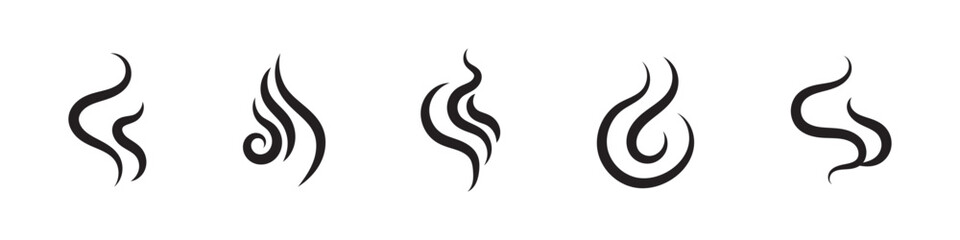 Smoke vector illustration. Smoke silhouette. Steam symbols. Smoking and steaming silhouettes