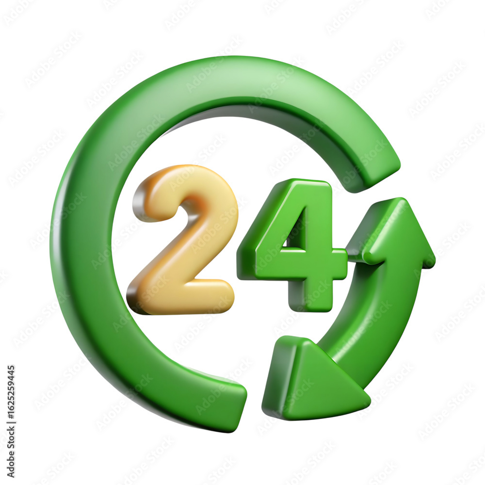 Poster 3d icon of twenty four hour service available isolated on transparent background