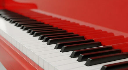 Naklejka premium Red Piano Keys Close Up Musical Instrument Classical Music Keyboard