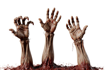 Collection of zombie hand and blood dripping rising from the ground isolated PNG