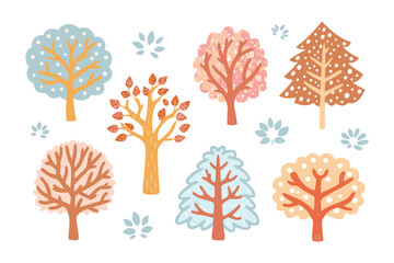 Whimsical Woodland Collection: A charming ensemble of hand-drawn trees in various shapes and colors. Evoking a sense of joy, creativity, and the beauty of nature's artistry.