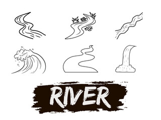 This illustration features a group of water streams depicted in a vector format. The design showcases flowing rivers, perfect for coloring books or artistic projects.