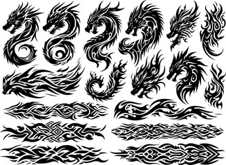 Obraz premium Tribal Dragon & Flame Tattoo Collection