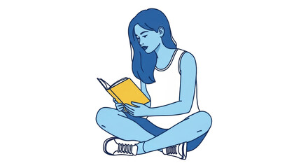 Isolated Woman Reading Book Cartoon Illustration