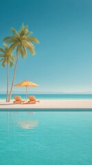 Fototapeta premium Tranquil Tropical Escape with Sun Loungers and Calm Ocean View
