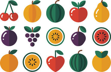 Flat design illustrated assortment of colorful fruit icons