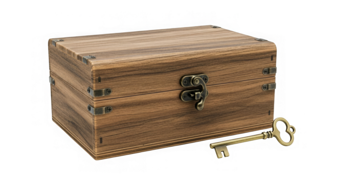 Wooden Box With Key Secret Treasure Concept