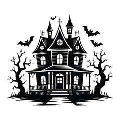 Haunted house vector silhouette, white background,