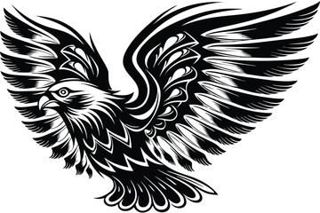 Fototapeta premium Black eagle soars powerfully with wings outstretched in detailed monochrome art design