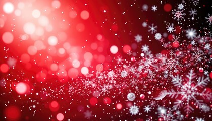 Abstract crimson backdrop with flowing snowflake design and blurry lights, conveying a festive and celebratory winter feeling